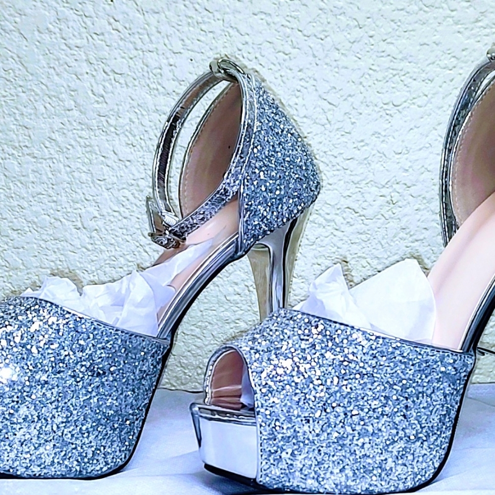 Silver Glitter Platform Heels